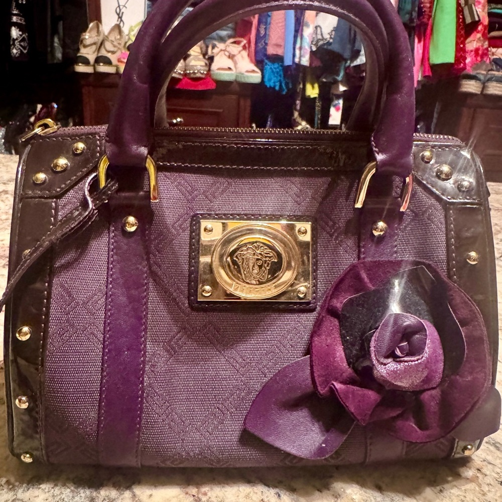 Versace Purple Satchel with Gold Details